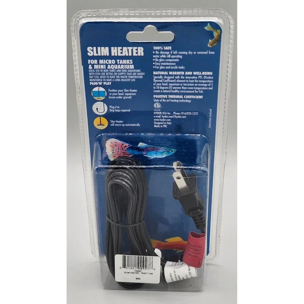 Slim Heater for Mini and Micro Aquariums 7.5 Watts 2-5 Gallon Tanks New Sealed